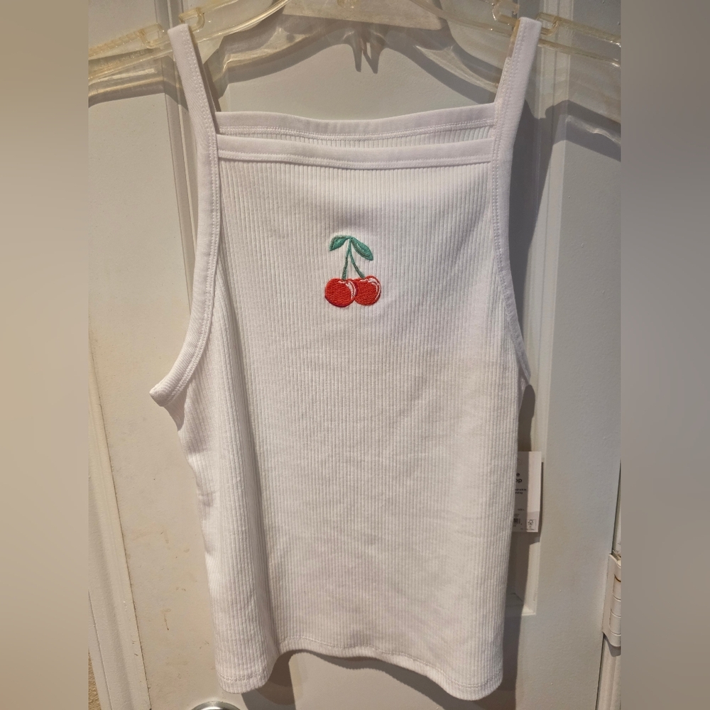 White Cherry Embroidered Kids Tank Top